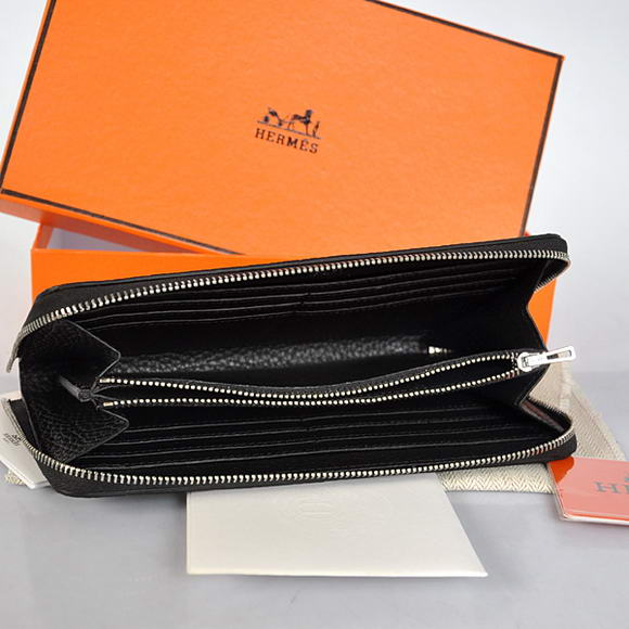 1:1 Quality Hermes Evelyn Long Wallet Zip Purse A808 Black Replica - Click Image to Close